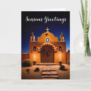 Cartão De Festividades Cena de Natal do Novo México na Adobe Church