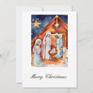 Cartão De Festividades Cena de Natal em Aquarela Glória a Deus