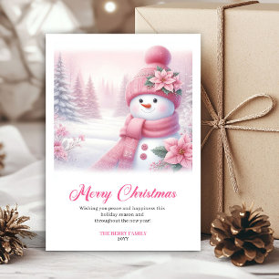 Cartão De Festividades Cena de Natal Imprimível do Boneco de Neve Rosa Má