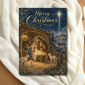 Cartão De Festividades Cena de Natal Religiosa Cristã