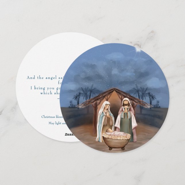 Cartão De Festividades Cena de Natal Religiosa e Escritura (Frente/Verso)