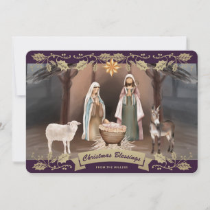 Cartão De Festividades Cena de Natal roxa elegante cristã