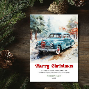 Cartão De Festividades Cena de Natal rústica e moderna com carro vintage