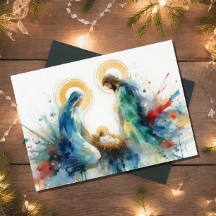 Cartão De Festividades Cena de Natividade de Abstrato de Aquarela