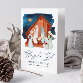 Cartão De Festividades Cena de Natividade de Aquarela Glória a Deus Não F