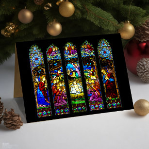 Cartão De Festividades Cena de Natividade de Vidro Estreitado