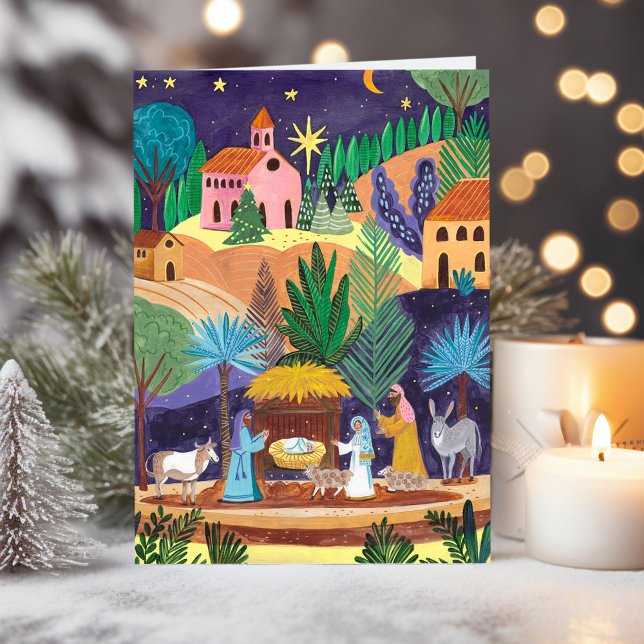 Cartão De Festividades Cena de Natividade Religiosa Glória a Deus (Religious Nativity Scene Glory to God Christmas Holiday Card)