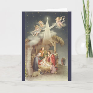 Cartão De Festividades Cena de Natividade Vintage