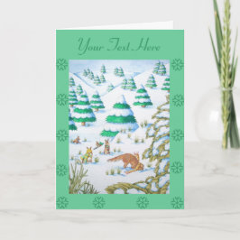 Cartão De Festividades cena de neve de natal de raposa e coelhos