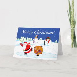 Cartão De Festividades Cena de neve do Papai Noel e patinação de gelo Rud