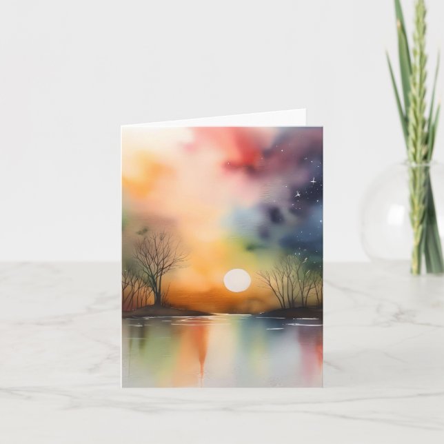 Cartão De Festividades Cena de outono C - Cores d'água e Caneta (Frente)