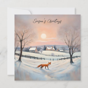 Cartão De Festividades Cena de paisagem de raposa de inverno elegante no 