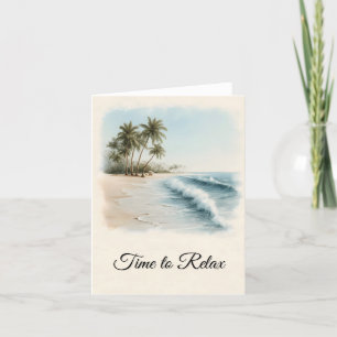 Cartão De Festividades Cena de praia tropical em estilo aquarela