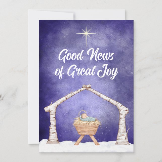 Cartão De Festividades Cena de Presépio Rústico com Foto na Parte de Trás (Frente)