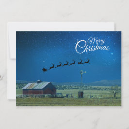 Cartão De Festividades Cena de rancho ocidental com Papai Noel e Rena