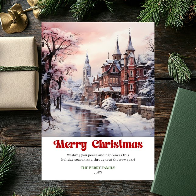 Cartão De Festividades Cena natalina rústica suave com letras alegres e a (Soft rustic Christmas scene cozy playful lettering Holiday Card )