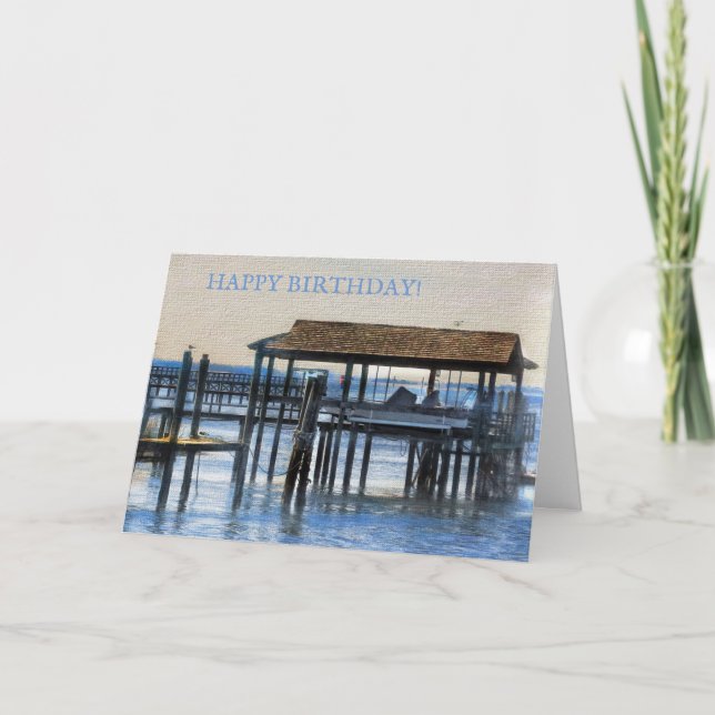 Cartão De Festividades Cena pacífica do porto - Parabéns (Frente)