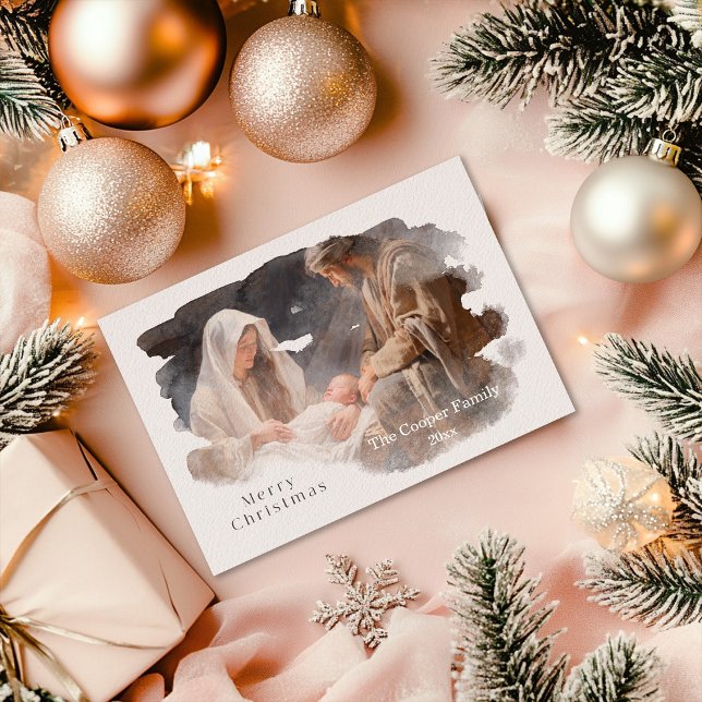 Cartão De Festividades Cena Simples de Natividade de Aquarela (Criador carregado)