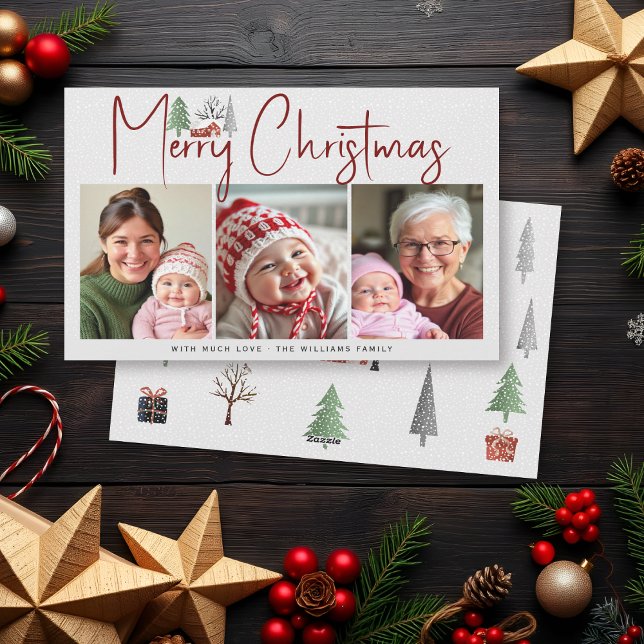 Cartão De Festividades Cenário de inverno com árvores, foto de neve Natal (Criador carregado)