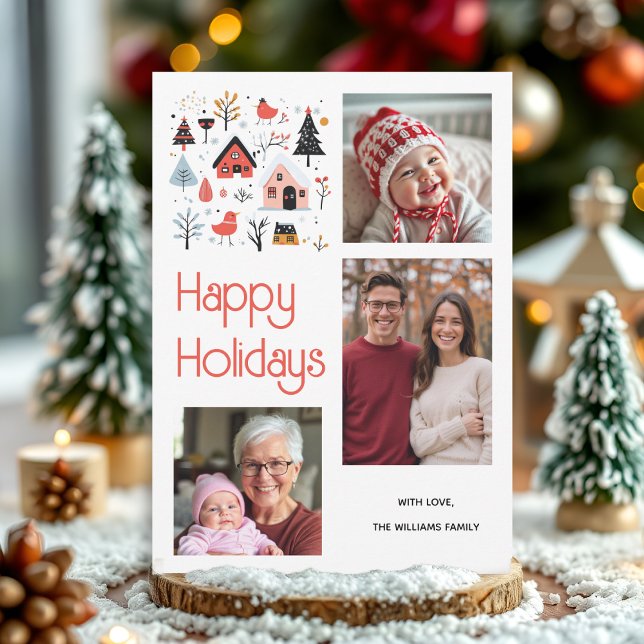 Cartão De Festividades Cenário de inverno escandinavo com casas de Natal (Criador carregado)