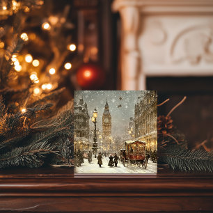 Cartão De Festividades Cenário Urbano de Londres no Inverno Natalino Clás