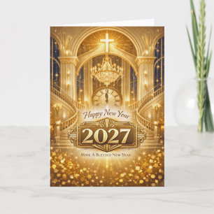 Cartão De Festividades Cérebro Dourado Ano Novo Cristão Abençoado 2027