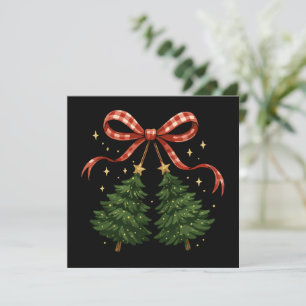 Cartão De Festividades Cerejas Coquete Árvore de Natal Xadrez Laço Invern