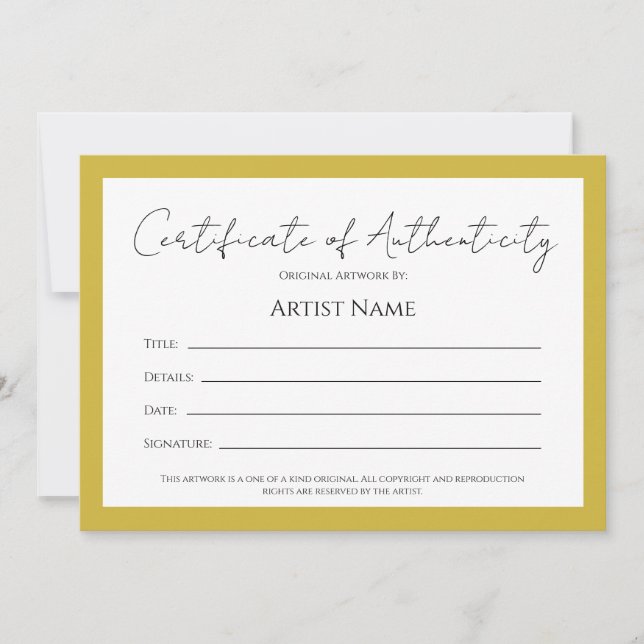 Cartão De Festividades Certificado de Autenticidade de Fotografia de Arte (Frente)