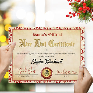 Cartão De Festividades Certificado Oficial da Lista dos Bons do Papai Noe