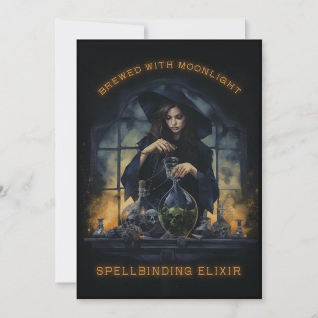 Cartão De Festividades Cerveja Com a Festa de Halloween da Bruxa do Luar (Frente)