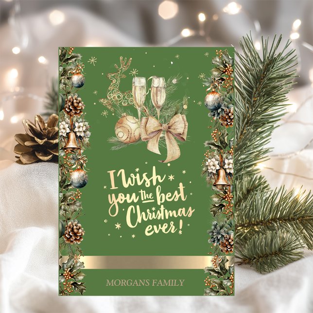 Cartão De Festividades Cerveja de Natal,Bolas,Sinos,Pinecons,Vidro de Vin (Criador carregado)