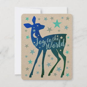 Cartão De Festividades Cervo Bebê & Estrelas Alegria para o Mundo Flat
