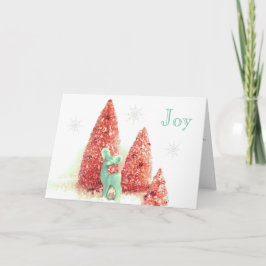 Cartão De Festividades Cervo de Natal Retro Alegria com Flocos de Neve