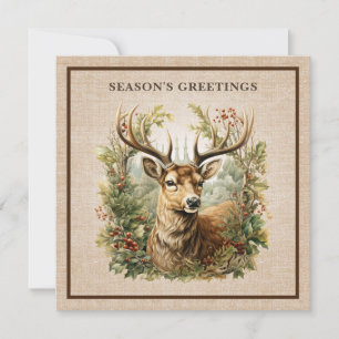 Cartão De Festividades Cervo Macho Rústico Elegante Floresta Estopa Luxo