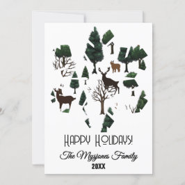 Cartão De Festividades Cervo Minimalista Retro Entre Árvores de Natal