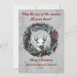 Cartão De Festividades Cervo Pacífico com Grinalda de Folhas de Azevinho