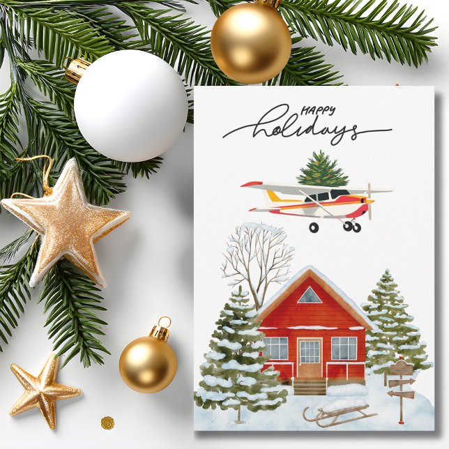 Cartão De Festividades Cessna Airplane carries Christmas Tree Photo Funny (Criador carregado)