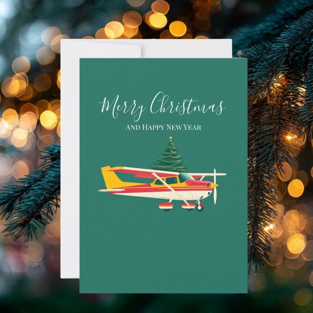 Cartão De Festividades Cessna Airplane carries Christmas Tree Photo Funny (Criador carregado)