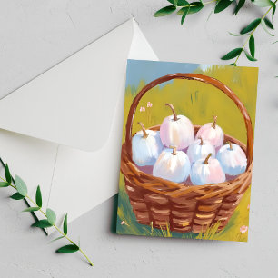 Cartão De Festividades Cesta de Abóboras   Aquarela Outono