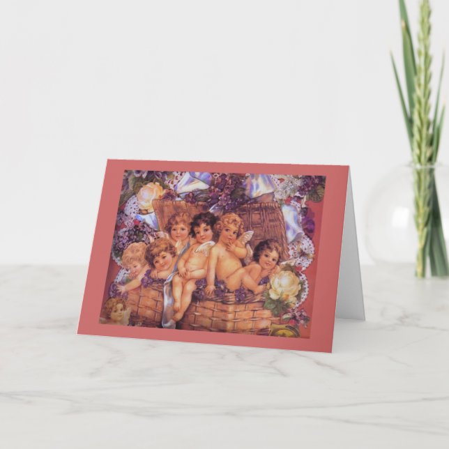Cartão De Festividades Cesta de namorados dos querubins (Frente)
