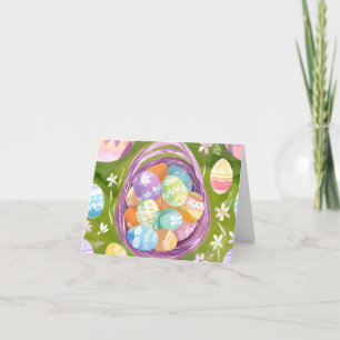Cartão De Festividades Cesta de Ovos de Páscoa   Primavera Pastel Waterco