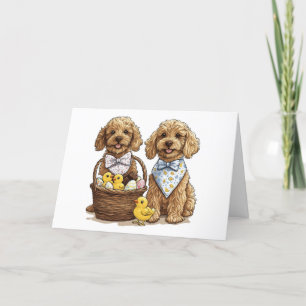 Cartão De Festividades Cesta de Páscoa Cachorro de Goldendoodle felz pasc