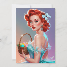 Cartão De Festividades Cesta de Páscoa com Pin-Up Ruiva