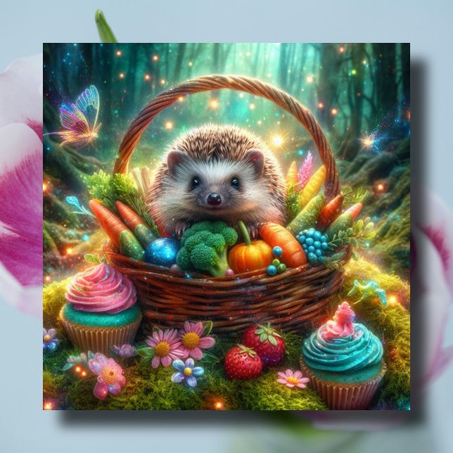 Cartão De Festividades Cesta de Páscoa Joyful Hedgehog Woodland (Criador carregado)