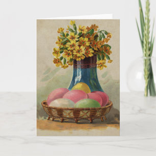 Cartão De Festividades Cesta de Páscoa Ovos Flores Antigo