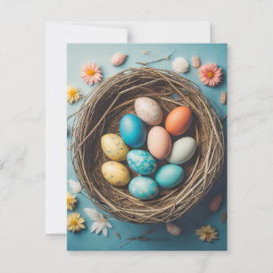 Cartão De Festividades Cesta De Páscoa Vibrante Com Ovos Decorativos