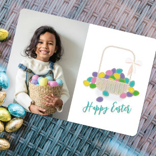 Cartão De Festividades Cesta e Foto Personalizada de Ovos Feliz Páscoa