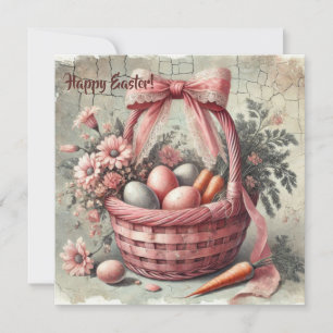 Cartão De Festividades Cesta rústica retrô em aquarela com ovos pastéis
