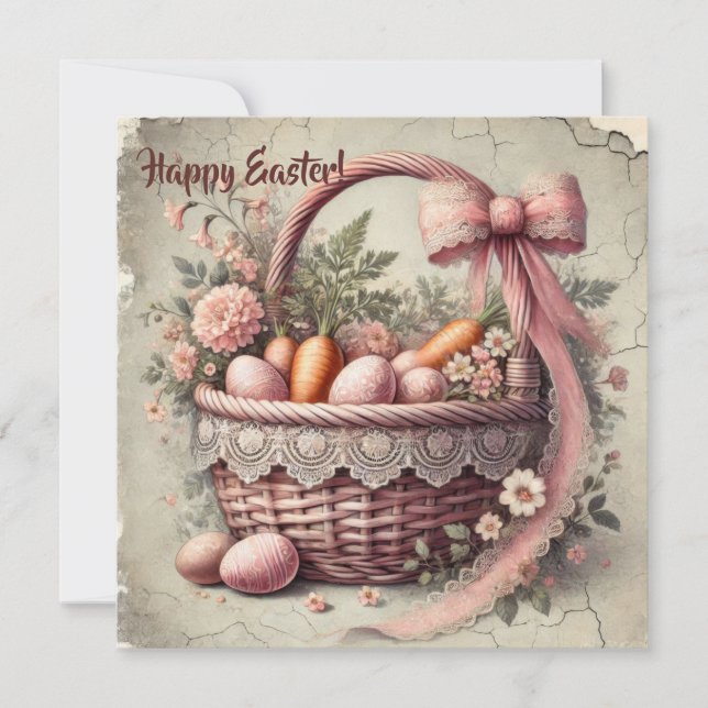 Cartão De Festividades Cesto de arco de renda rústica com ovos pastosos (Frente)