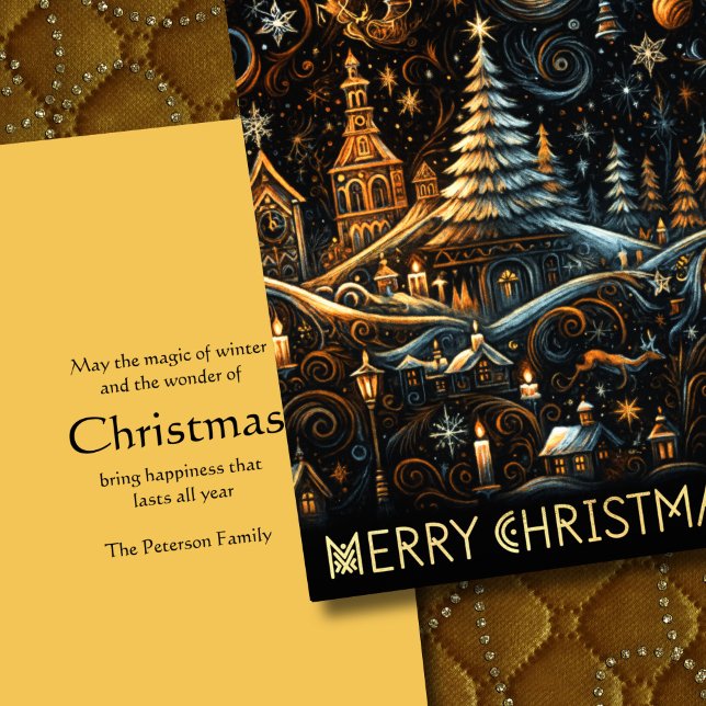 Cartão De Festividades Céu da Noite de Desenho da Aldeia de Natal abstrat (Criador carregado)